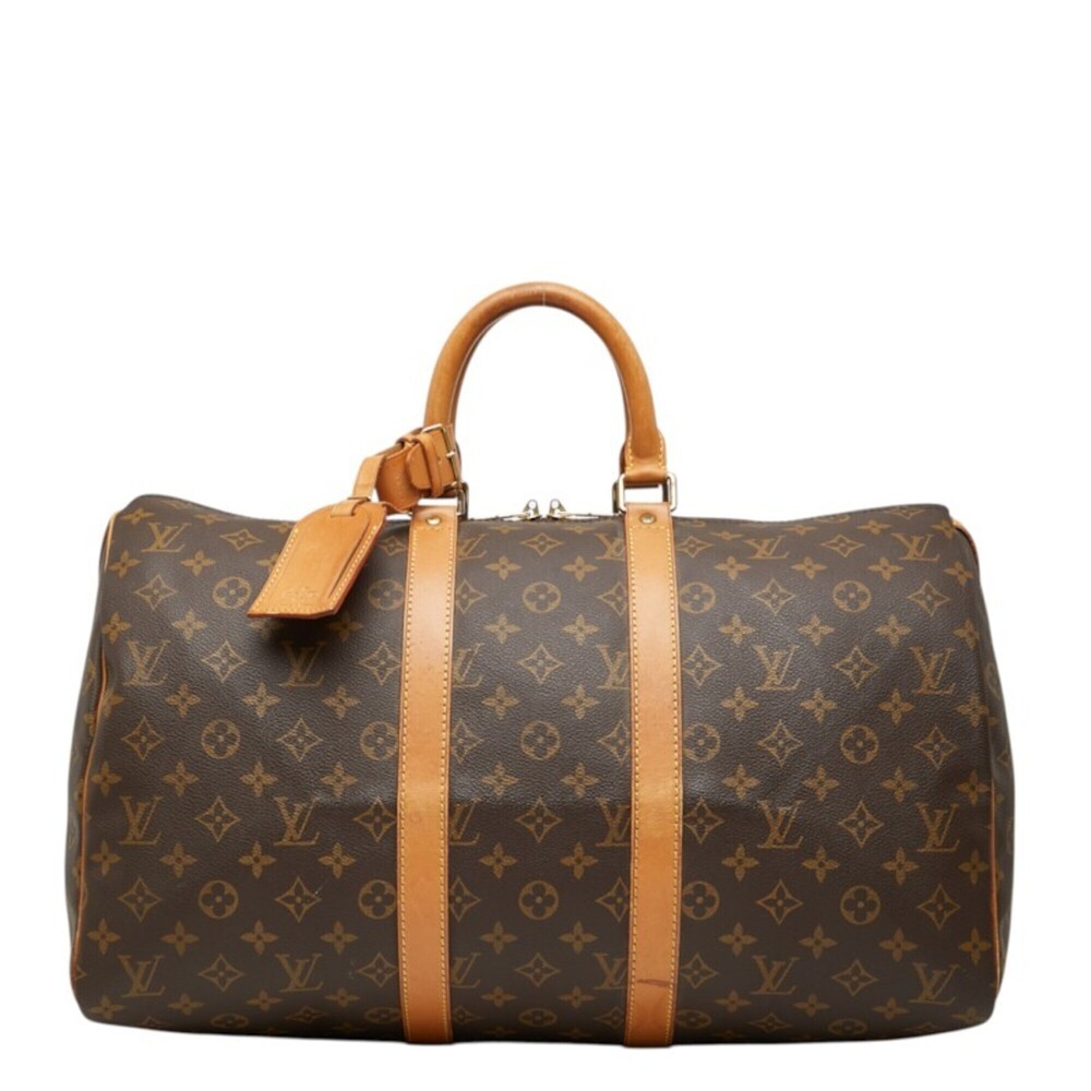 Louis Vuitton Monogram Keepall 45 Boston Bag Handbag M41428 Brown Leather Wom...